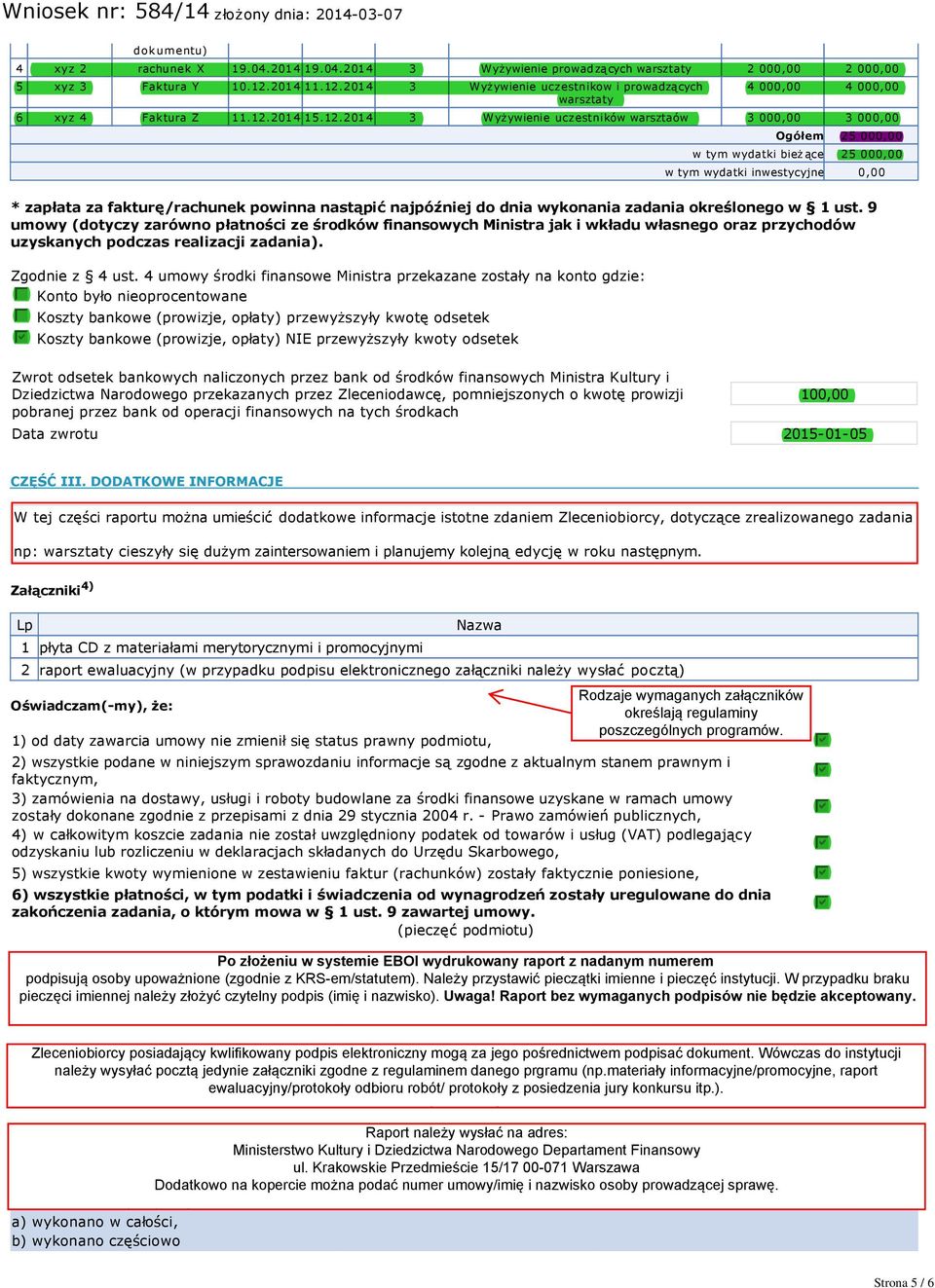 2014 3 Wyżywienie uczestnikow i prowadzących warsztaty 4 000,00 4 000,00 6 xyz 4 Faktura Z 11.12.