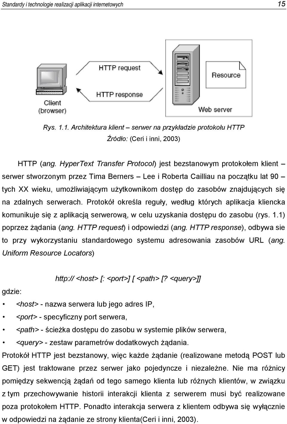zasobów znajdujących się na zdalnych serwerach. Protokół określa reguły, według których aplikacja kliencka komunikuje się z aplikacją serwerową, w celu uzyskania dostępu do zasobu (rys. 1.