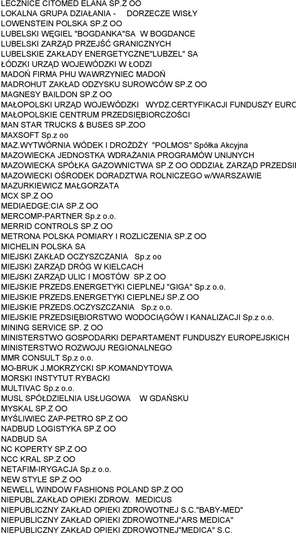 ZAKŁAD ODZYSKU SUROWCÓW SP.Z OO MAGNESY BAILDON SP.Z OO MAŁOPOLSKI URZĄD WOJEWÓDZKI WYDZ.CERTYFIKACJI FUNDUSZY EUROPEJSKICH MAŁOPOLSKIE CENTRUM PRZEDSIĘBIORCZOŚCI MAN STAR TRUCKS & BUSES SP.