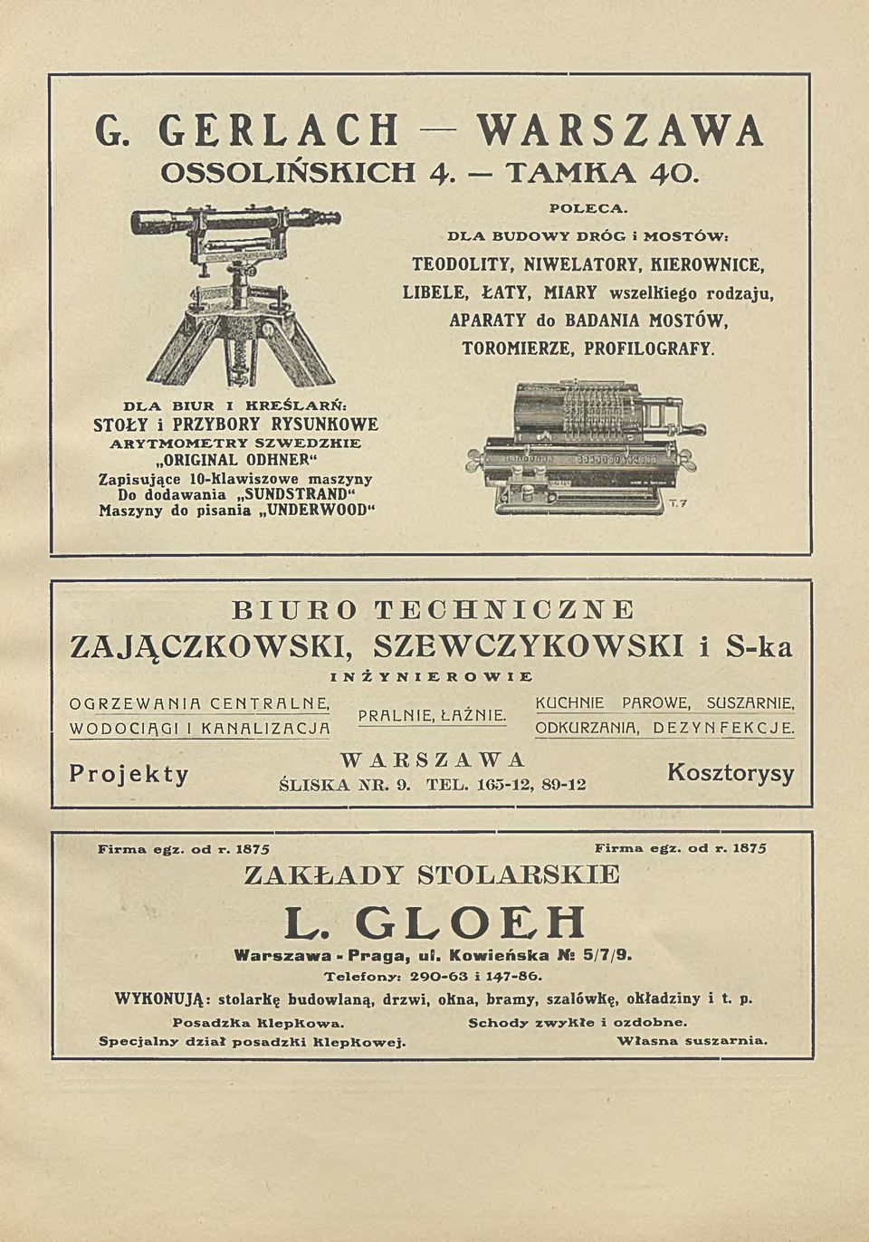 DLA BIUR I KREŚLARŃ: STOŁY i PRZYBORY RYSUNKOWE ARYTMOMETRY SZWEDZKIE ORIGINAL ODHNER" Zapisujące IO-Klawiszowe maszyny Do dodawania SUNDSTRAND Maszyny do pisania UNDERWOOD BIURO TECHNICZNE ZA JĄ C