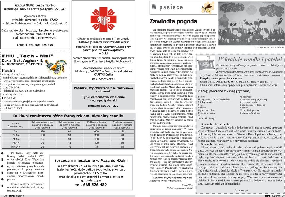 Aktualny cennik: Moduł Format reklamy Kontakt: tel. 508 125 835 FHU Tech - Mal Dukla, Trakt Węgierski 9, tel.