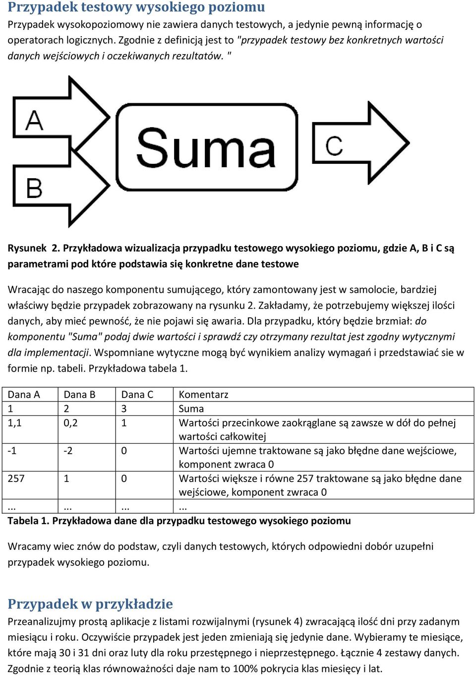 Przykładowa wizualizacja przypadku testowego wysokiego poziomu, gdzie A, B i C są parametrami pod które podstawia się konkretne dane testowe Wracając do naszego komponentu sumującego, który