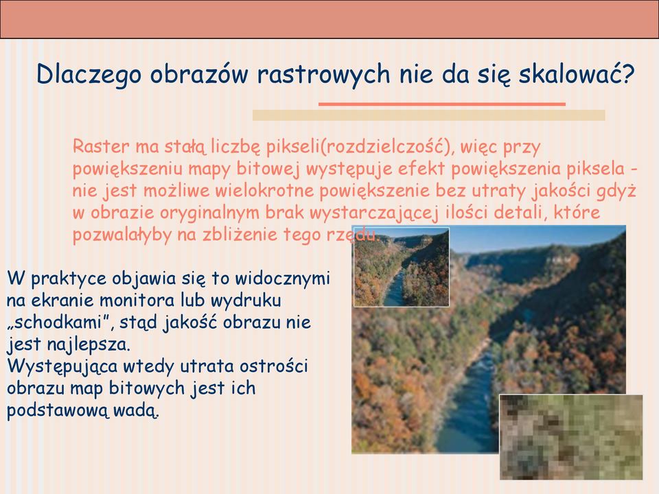 możliwe wielokrotne powiększenie bez utraty jakości gdyż w obrazie oryginalnym brak wystarczającej ilości detali, które pozwalałyby