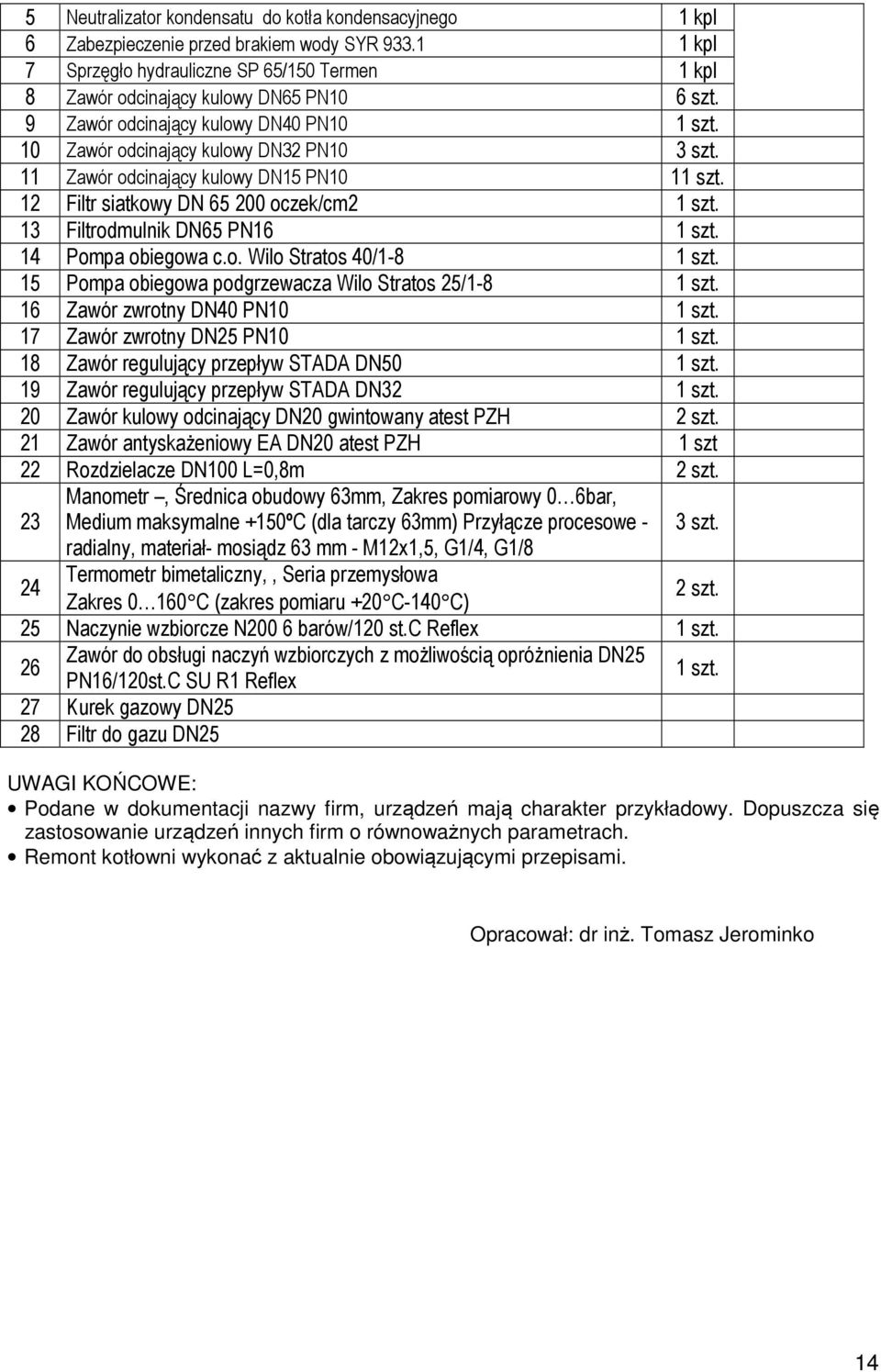 13 Filtrodmulnik DN65 PN16 1 szt. 14 Pompa obiegowa c.o. Wilo Stratos 40/1-8 1 szt. 15 Pompa obiegowa podgrzewacza Wilo Stratos 25/1-8 1 szt. 16 Zawór zwrotny DN40 PN10 1 szt.