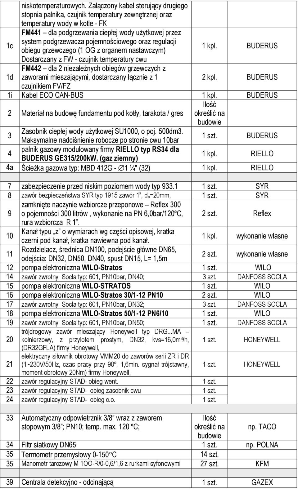 pojemnościowego oraz regulacji obiegu grzewczego (1 OG z organem nastawczym) 1 kpl.