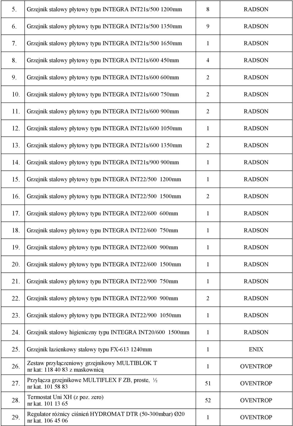 Grzejnik stalowy płytowy typu INTEGRA INT21s/600 600mm 2 RADSON 10. Grzejnik stalowy płytowy typu INTEGRA INT21s/600 750mm 2 RADSON 11.