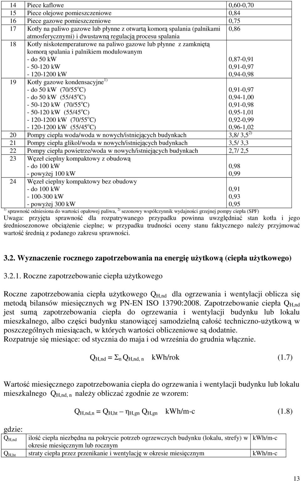 kondensacyjne 1) - do 50 kw (70/55 o C) - do 50 kw (55/45 o C) - 50-120 kw (70/55 o C) - 50-120 kw (55/45 o C) - 120-1200 kw (70/55 o C) - 120-1200 kw (55/45 o C) 0,87-0,91 0,91-0,97 0,94-0,98