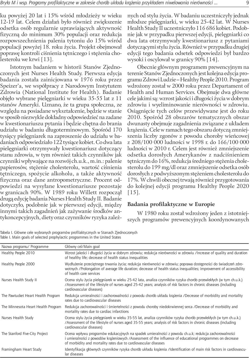 18. roku życia. Projekt obejmował poprawę kontroli ciśnienia tętniczego i stężenia cholesterolu we krwi [13]. Istotnym badaniem w historii Stanów Zjednoczonych jest Nurses Health Study.