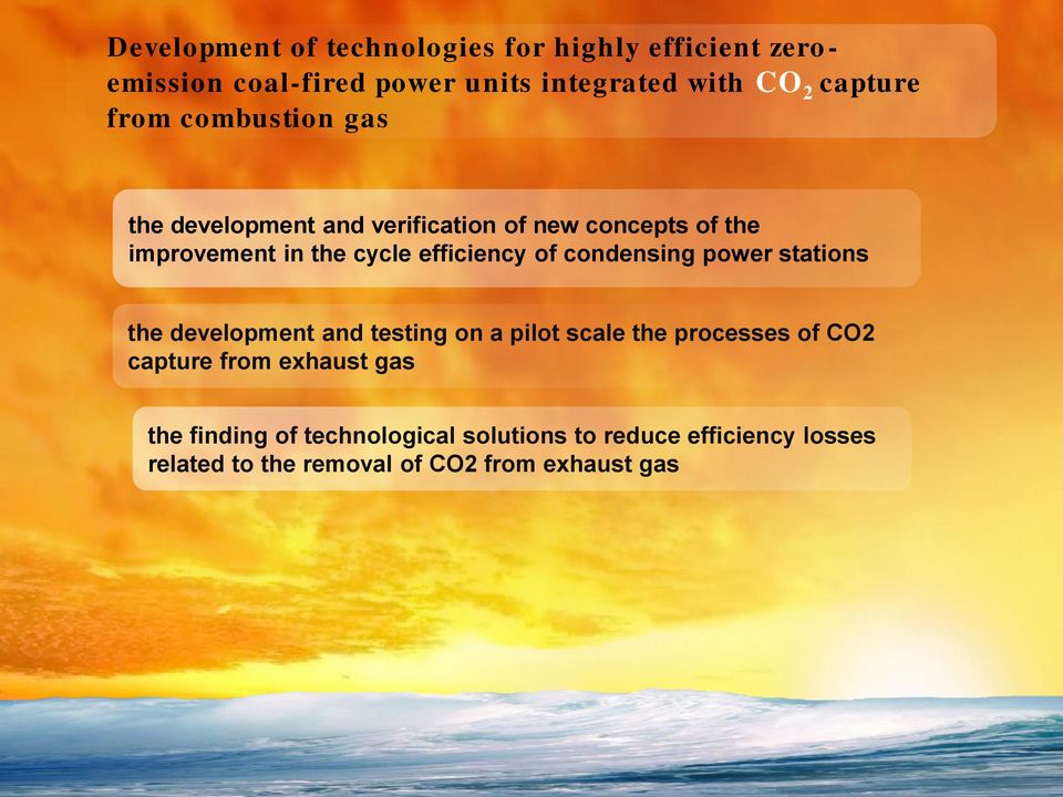 condensing power stations the development and testing on a pilot scale the processes of CO2 capture from exhaust