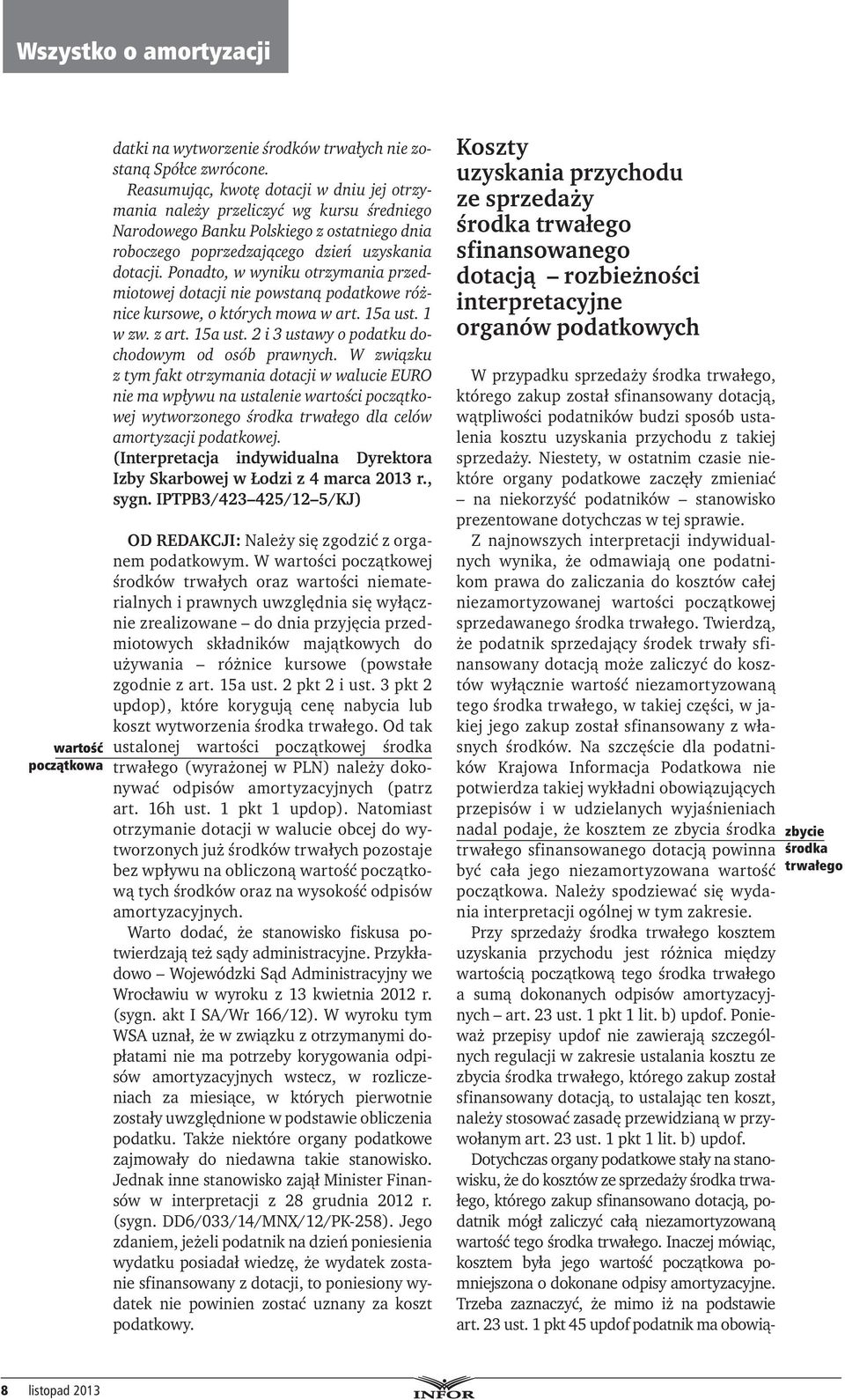 Z najnowszych interpretacji indywidualnych wynika, że odmawiają one podatnikom prawa do zaliczania do kosztów całej niezamortyzowanej wartości początkowej sprzedawanego środka trwałego.