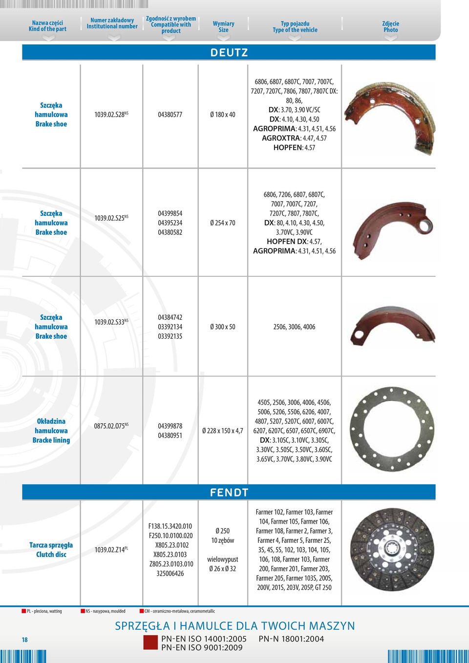 30, 4.50, 3.70VC, 3.90VC HOPFEN DX: 4.57, AGROPRIMA: 4.31, 4.51, 4.56 Szczęka Brake shoe 1039.02.