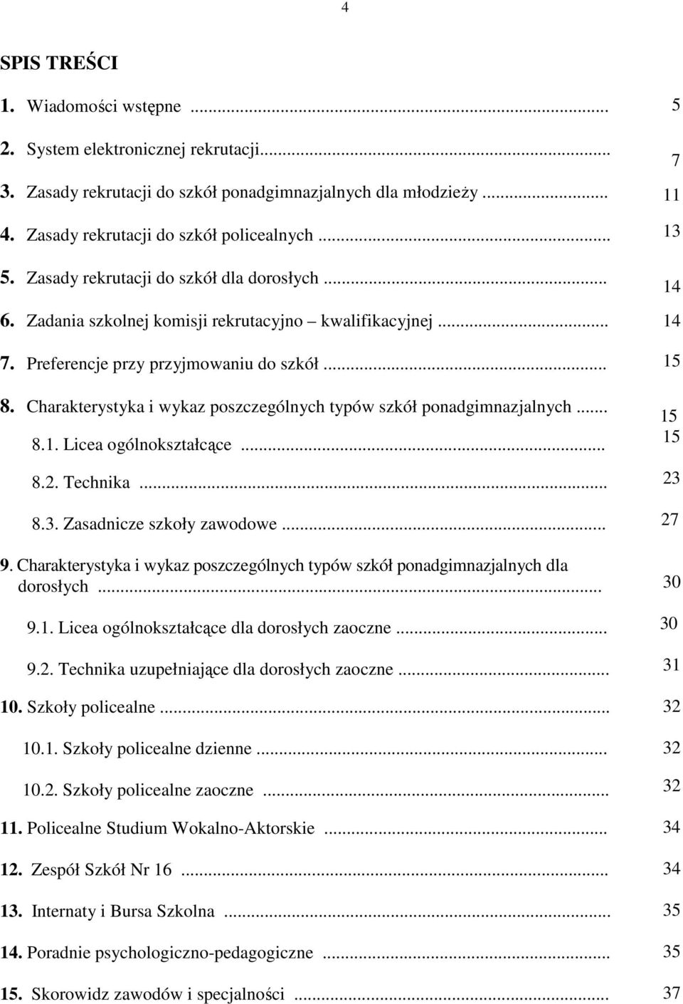 Charakterystyka i wykaz poszczególnych typów szkół ponadgimnazjalnych... 8.1. Licea ogólnokształcące... 8.2. Technika... 8.3. Zasadnicze szkoły zawodowe... 9.