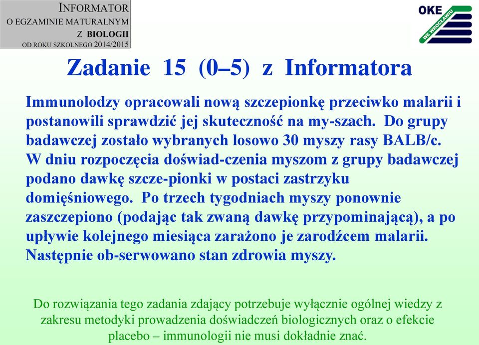 W dniu rozpoczęcia doświad-czenia myszom z grupy badawczej podano dawkę szcze-pionki w postaci zastrzyku domięśniowego.