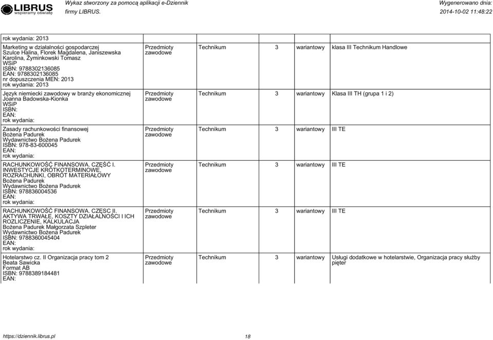 FINANSOWA. CZĘŚĆ I. INWESTYCJE KRÓTKOTERMINOWE, ROZRACHUNKI, OBRÓT MATERIAŁOWY Bożena Padurek Wydawnictwo Bożena Padurek 978860056 III TE RACHUNKOWOŚĆ FINANSOWA. CZĘSC II.