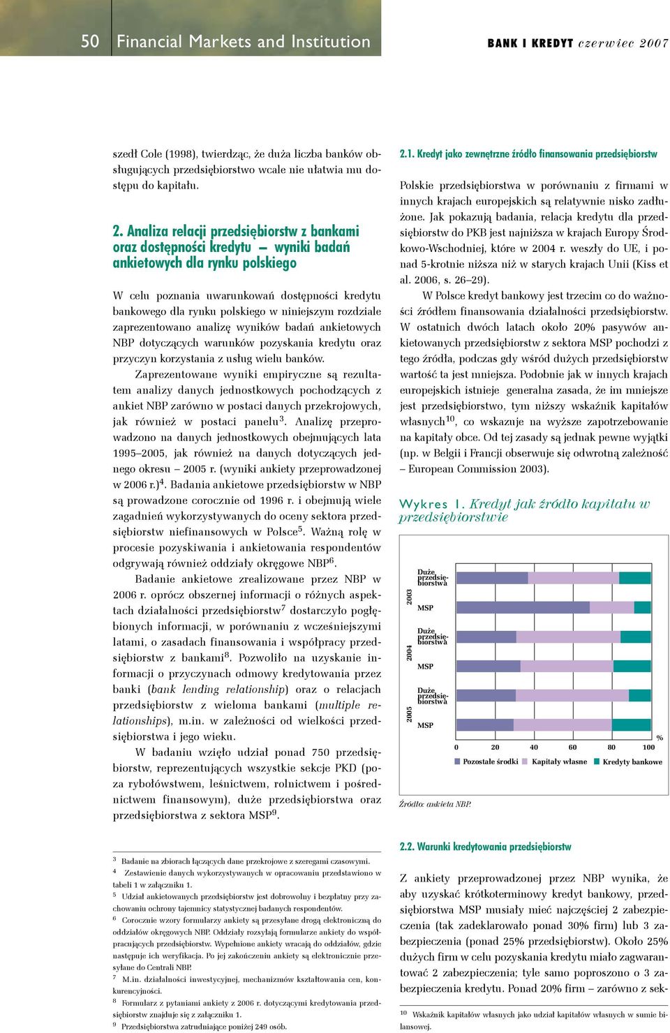 Analiza relacji przedsiębiorstw z bankami oraz dostępności kredytu wyniki badań ankietowych dla rynku polskiego W celu poznania uwarunkowań dostępności kredytu bankowego dla rynku polskiego w