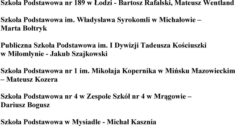 I Dywizji Tadeusza Kościuszki w Miłomłynie - Jakub Szajkowski Szkoła Podstawowa nr 1 im.