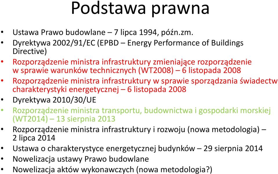 listopada 2008 Rozporządzenie ministra infrastruktury w sprawie sporządzania świadectw charakterystyki energetycznej 6 listopada 2008 Dyrektywa 2010/30/UE Rozporządzenie ministra