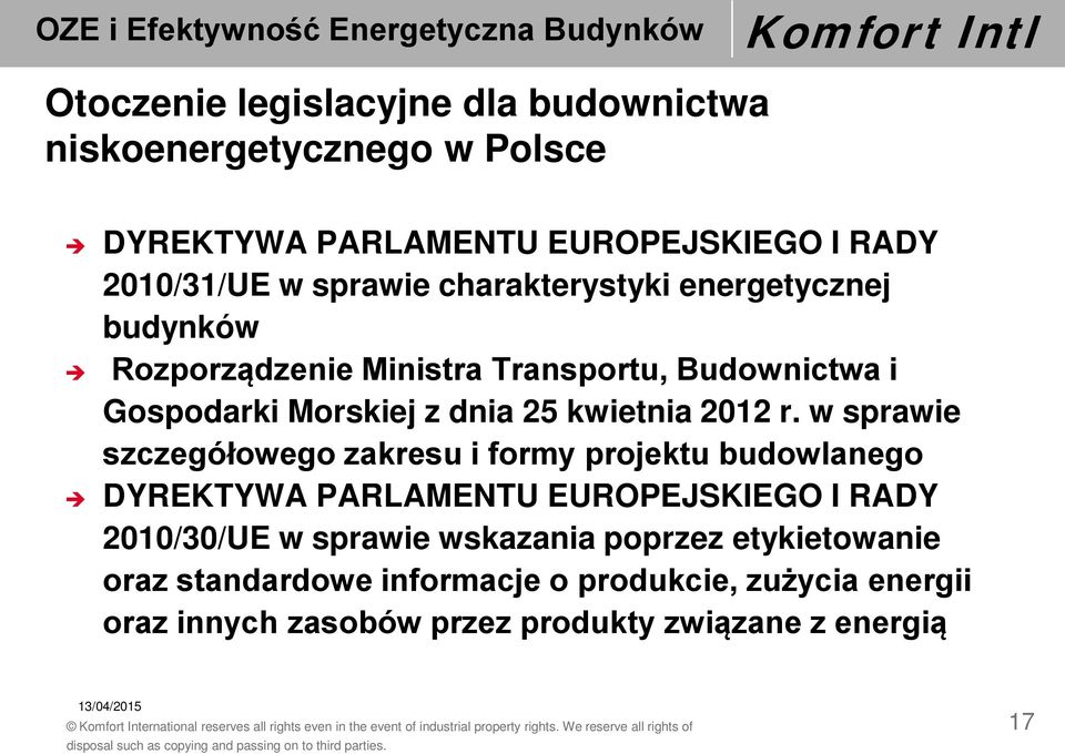 r. w sprawie szczegółowego zakresu i formy projektu budowlanego DYREKTYWA PARLAMENTU EUROPEJSKIEGO I RADY 2010/30/UE w sprawie