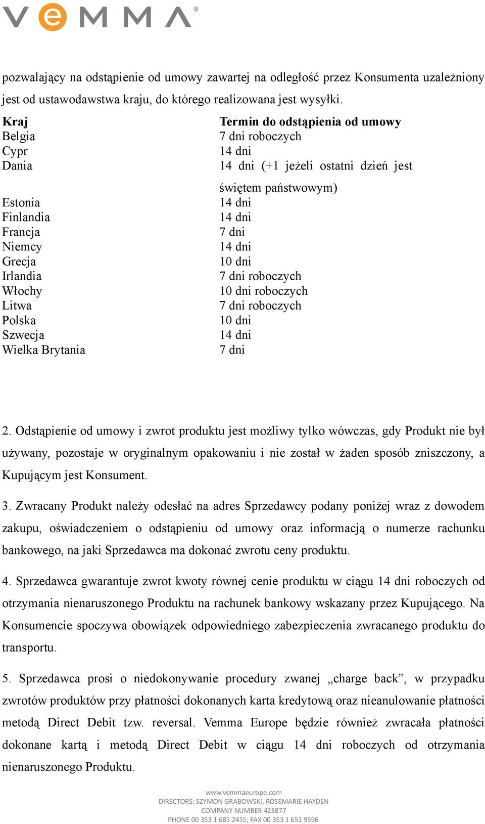 Grecja 10 dni Irlandia 7 dni roboczych Włochy 10 dni roboczych Litwa 7 dni roboczych Polska 10 dni Szwecja 14 dni Wielka Brytania 7 dni 2.