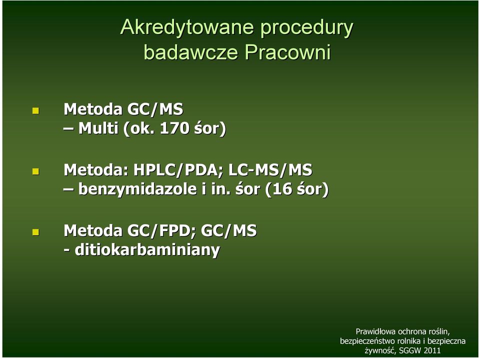 170 śor) Metoda: HPLC/PDA; LC-MS/MS