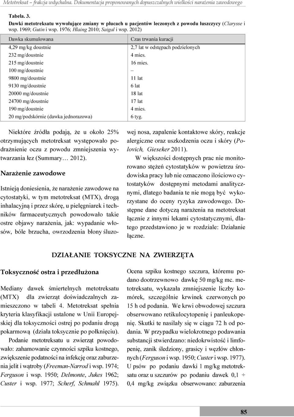 2012) Dawka skumulowana Czas trwania kuracji 4,29 mg/kg doustnie 2,7 lat w odstępach podzielonych 232 mg/doustnie 4 mies. 215 mg/doustnie 16 mies.