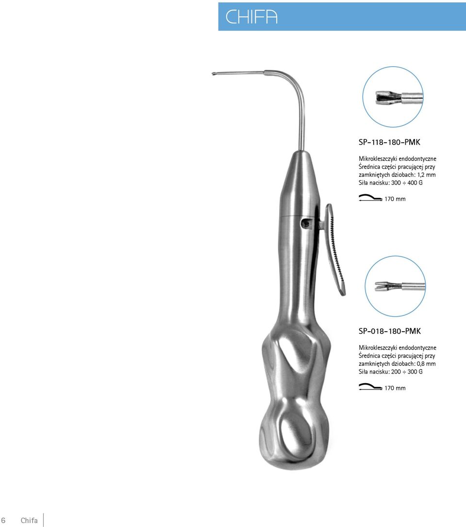 170 mm SP-018-180-PMK Mikrokleszczyki endodontyczne Średnica części