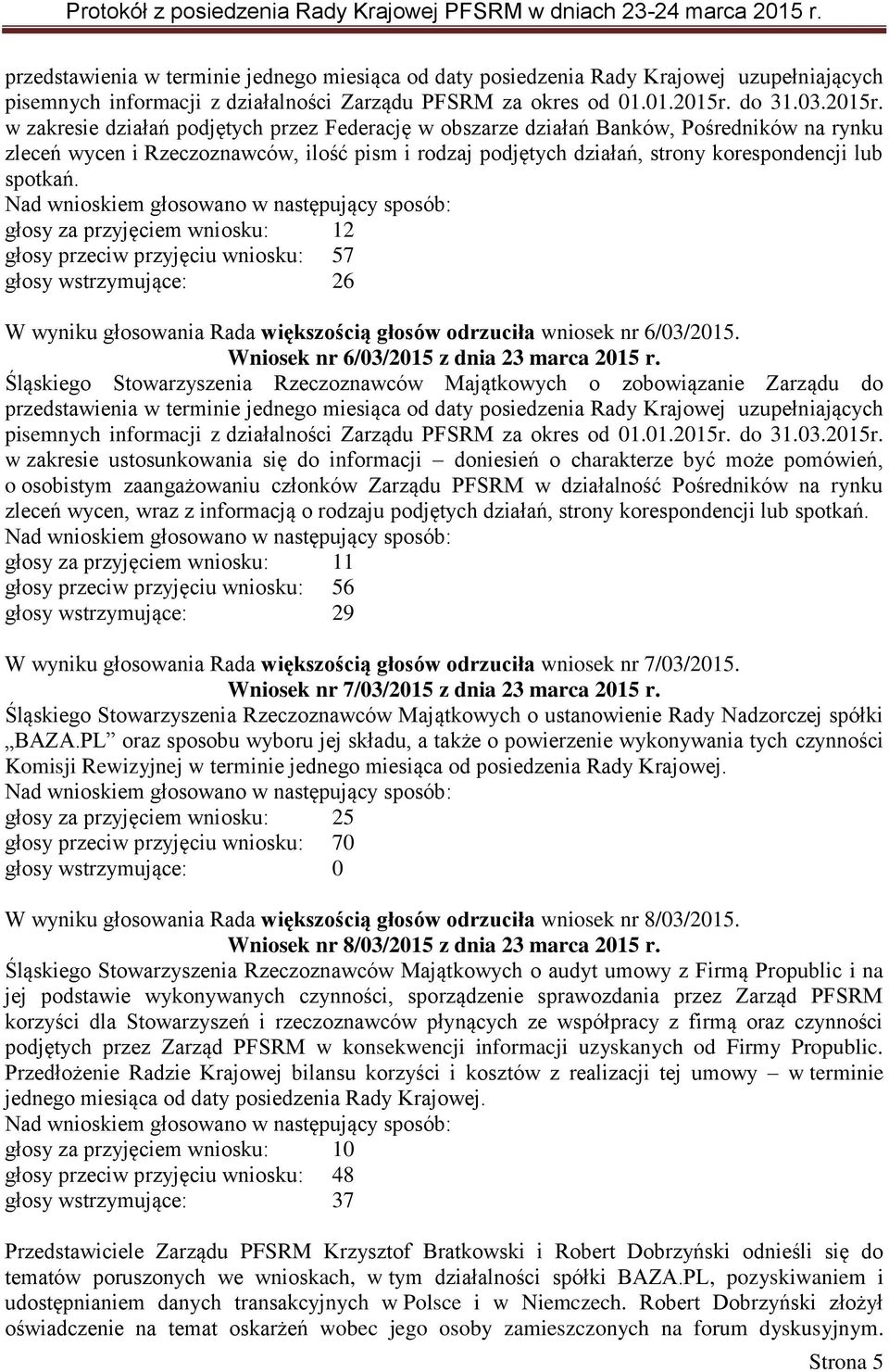 w zakresie działań podjętych przez Federację w obszarze działań Banków, Pośredników na rynku zleceń wycen i Rzeczoznawców, ilość pism i rodzaj podjętych działań, strony korespondencji lub spotkań.