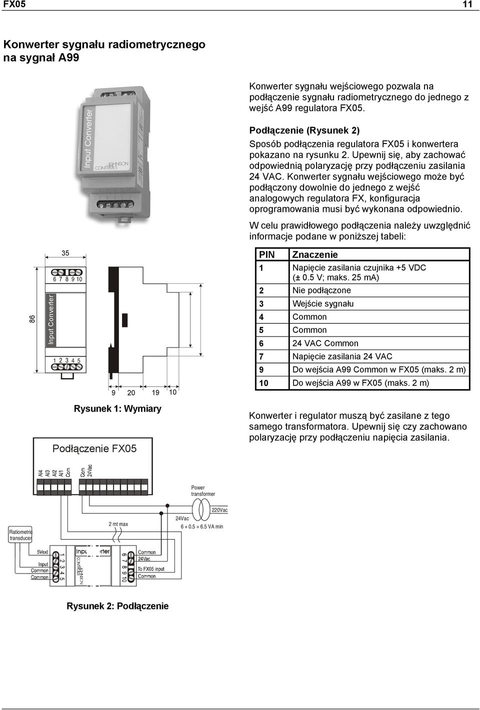 Konwerter sygnaóu wejs ciowego moze byc podóa czony dowolnie do jednego z wejs c analogowych regulatora FX, konfiguracja oprogramowania musi byc wykonana odpowiednio.