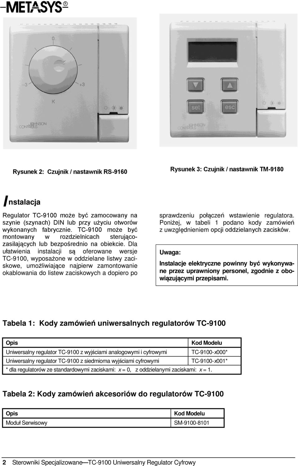 Dla uąatwienia instalacji sa oferowane wersje TC-9100, wyposaz one w oddzielane listwy zaciskowe, umoz liwiajace najpierw zamontowanie okablowania do listew zaciskowych a dopiero po sprawdzeniu