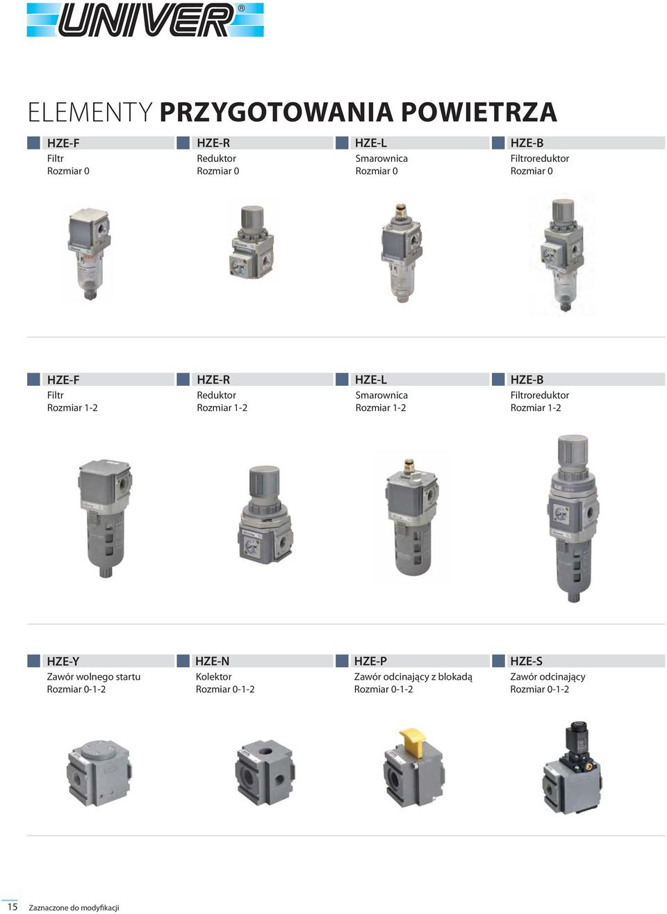 1-2 HZE-B Filtroreduktor Rozmiar 1-2 HZE-Y HZE-N HZE-P HZE-S Zawór wolnego startu Kolektor Zawór odcinający