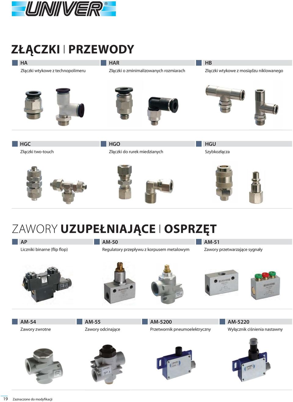 Liczniki binarne (flip flop) AM-50 Regulatory przepływu z korpusem metalowym AM-51 Zawory przetwarzające sygnały AM-54 AM-55