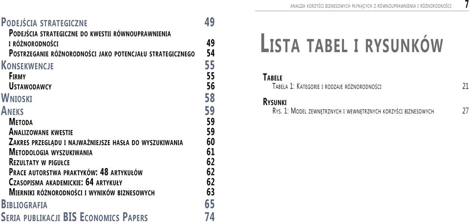 praktyków: 48 artykułów 62 Czasopisma akademickie: 64 artykuły 62 Mierniki różnorodności i wyników biznesowych 63 Bibliografia 65 Seria publikacji BIS Economics Papers 74 analiza korzyści