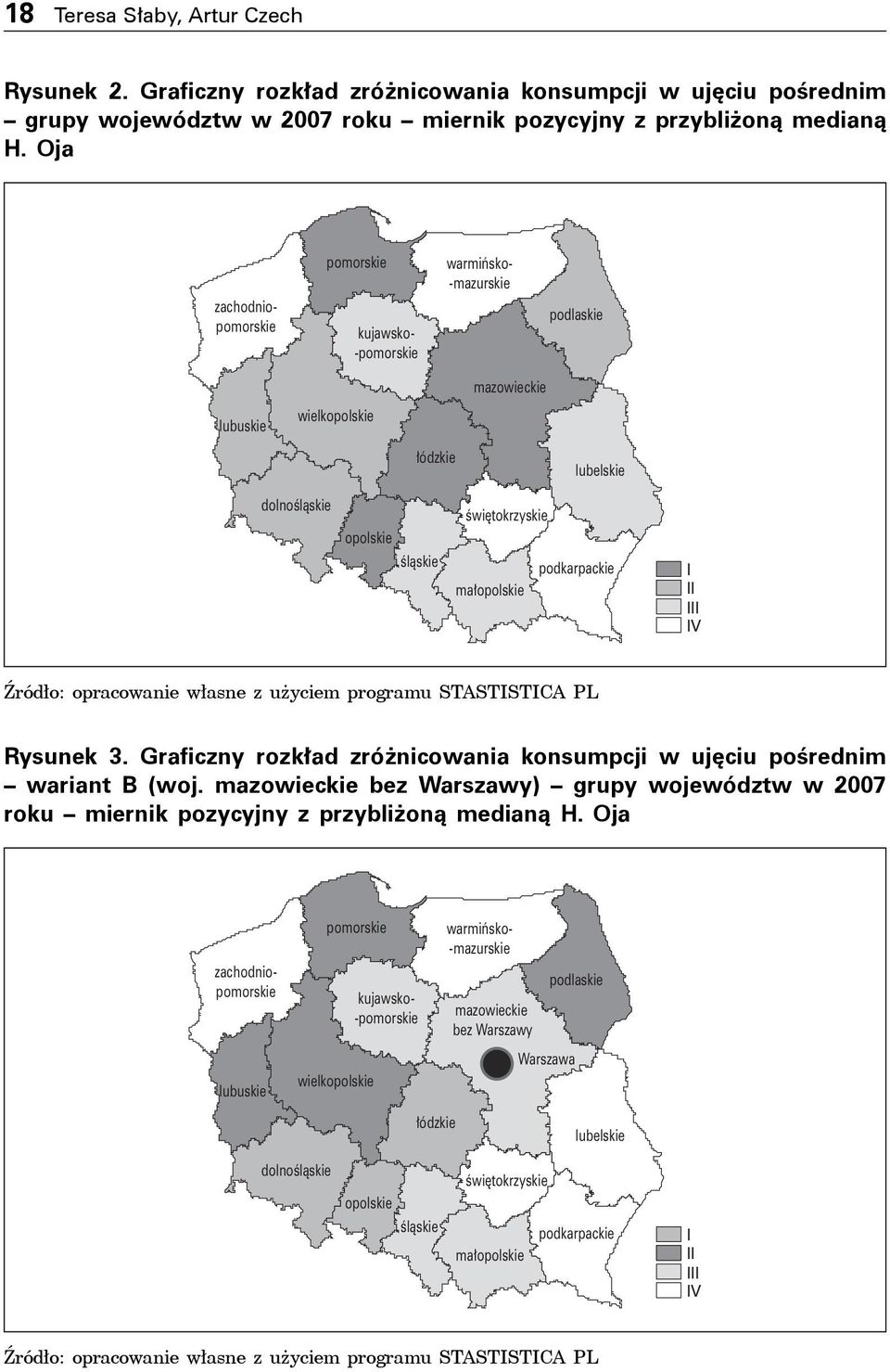 podkarpackie I II III IV Źródło: opracowanie własne z użyciem programu STASTISTICA PL Rysunek 3. Graficzny rozkład zróżnicowania konsumpcji w ujęciu pośrednim wariant B (woj.