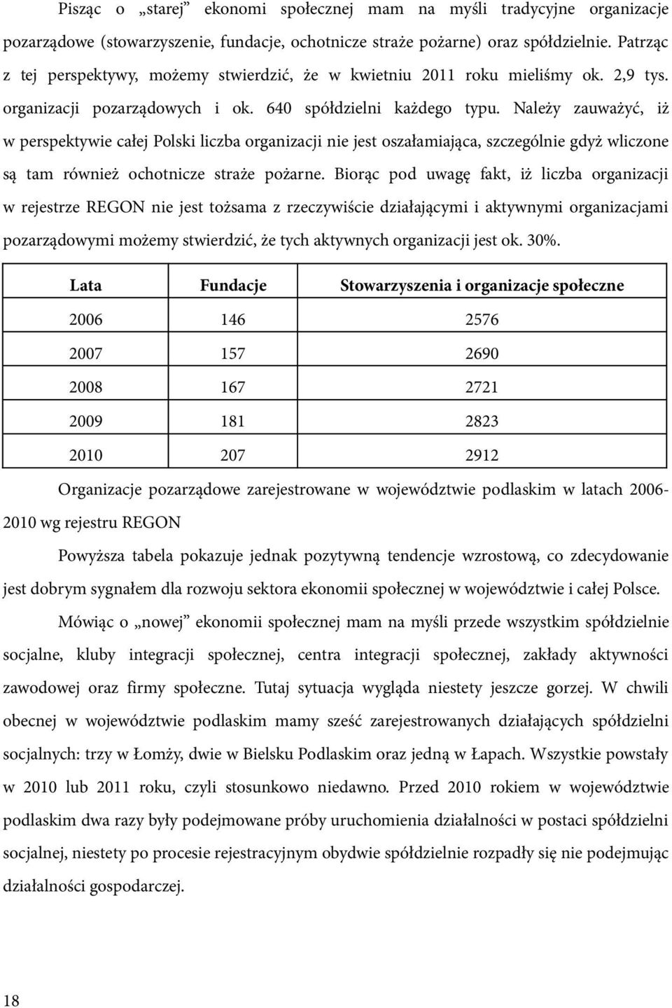 Należy zauważyć, iż w perspektywie całej Polski liczba organizacji nie jest oszałamiająca, szczególnie gdyż wliczone są tam również ochotnicze straże pożarne.