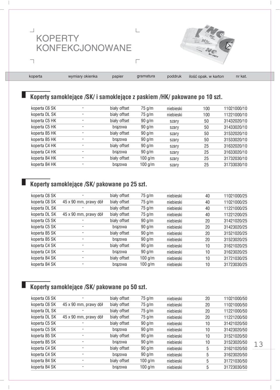 31733030/10 Koperty samoklej¹ce /SK/ pakowane po 25 szt.