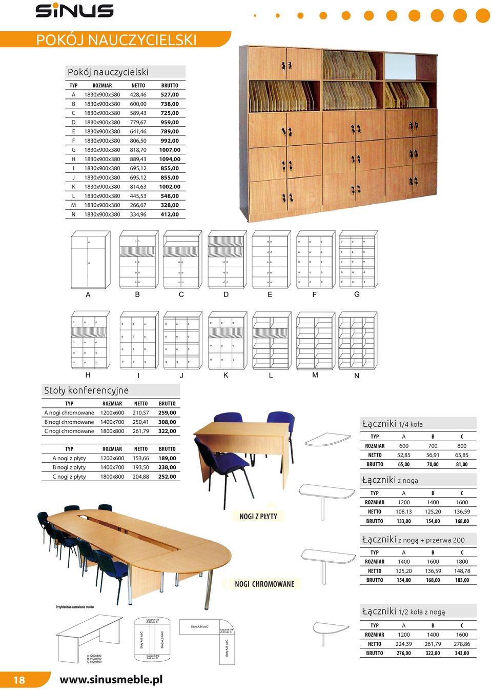 548,00 M 1830x900x380 266,67 328,00 N 1830x900x380 334,96 412,00 Stoły konferencyjne typ A nogi chromowane 1200x600 210,57 259,00 B nogi chromowane 1400x700 250,41 308,00 C nogi chromowane 1800x800