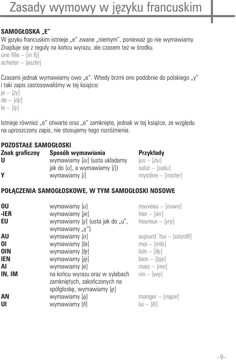 Wtedy brzmi ono podobnie do polskiego y i taki zapis zastosowaliêmy w tej ksià ce: je [ y] de [dy] le [ly] Istnieje równie e otwarte oraz e zamkni te, jednak w tej ksià ce, ze wzgl du na uproszczony