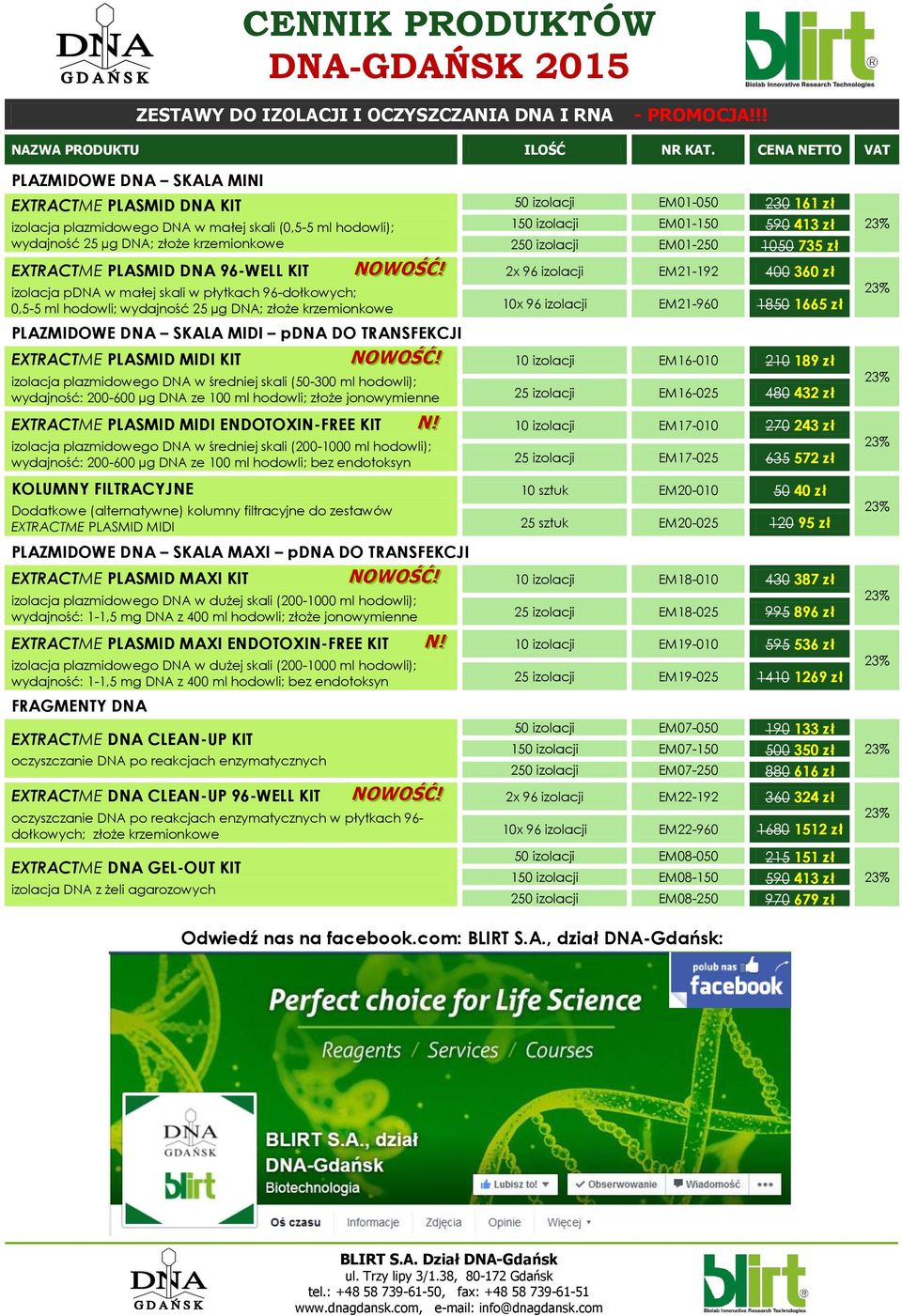 pdna w małej skali w płytkach 96-dołkowych; 0,5-5 ml hodowli; wydajność 25 µg DNA; złoże krzemionkowe PLAZMIDOWE DNA SKALA MIDI pdna DO TRANSFEKCJI EXTRACTME PLASMID MIDI KIT izolacja plazmidowego