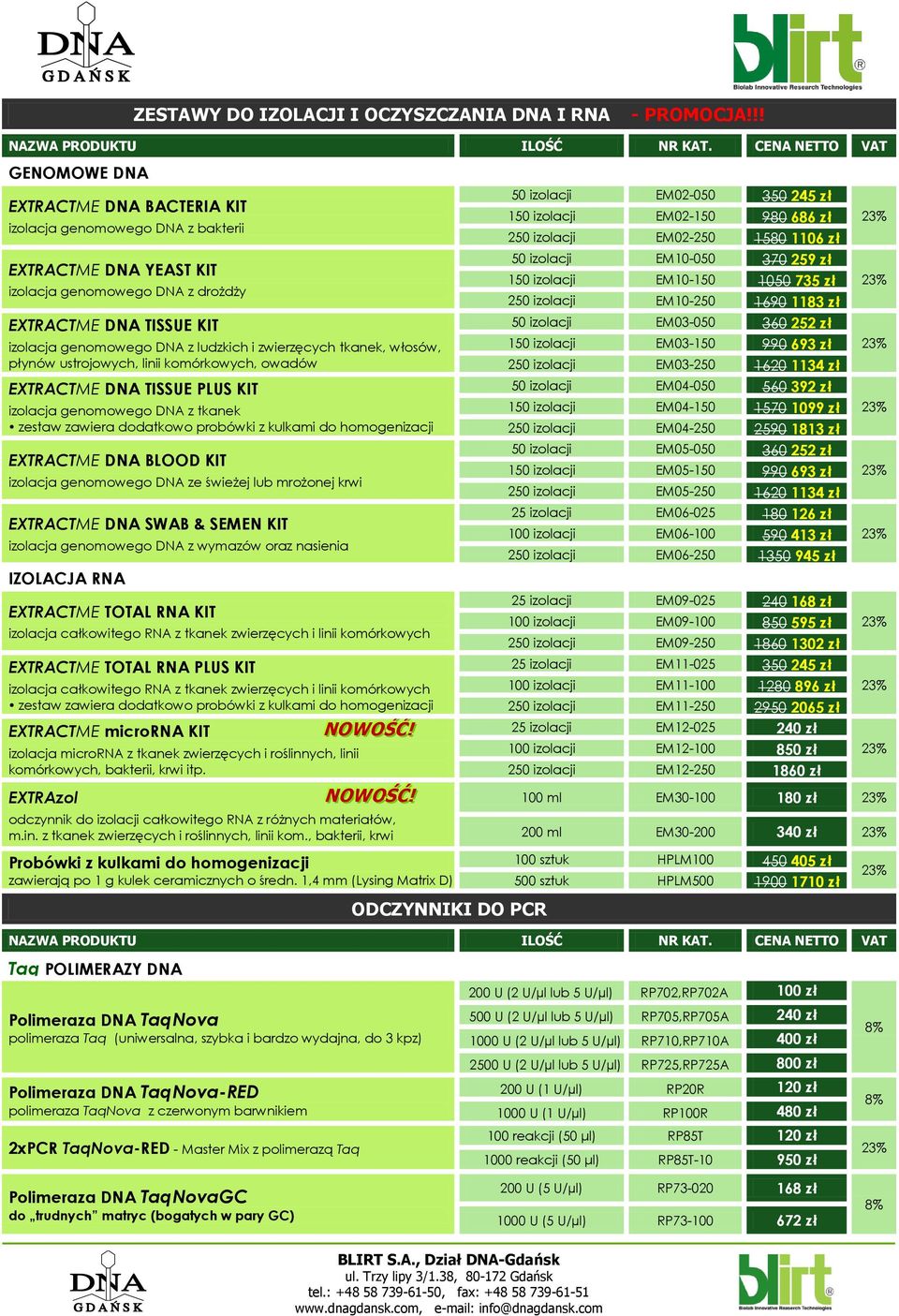 zwierzęcych tkanek, włosów, płynów ustrojowych, linii komórkowych, owadów EXTRACTME DNA TISSUE PLUS KIT izolacja genomowego DNA z tkanek zestaw zawiera dodatkowo probówki z kulkami do homogenizacji