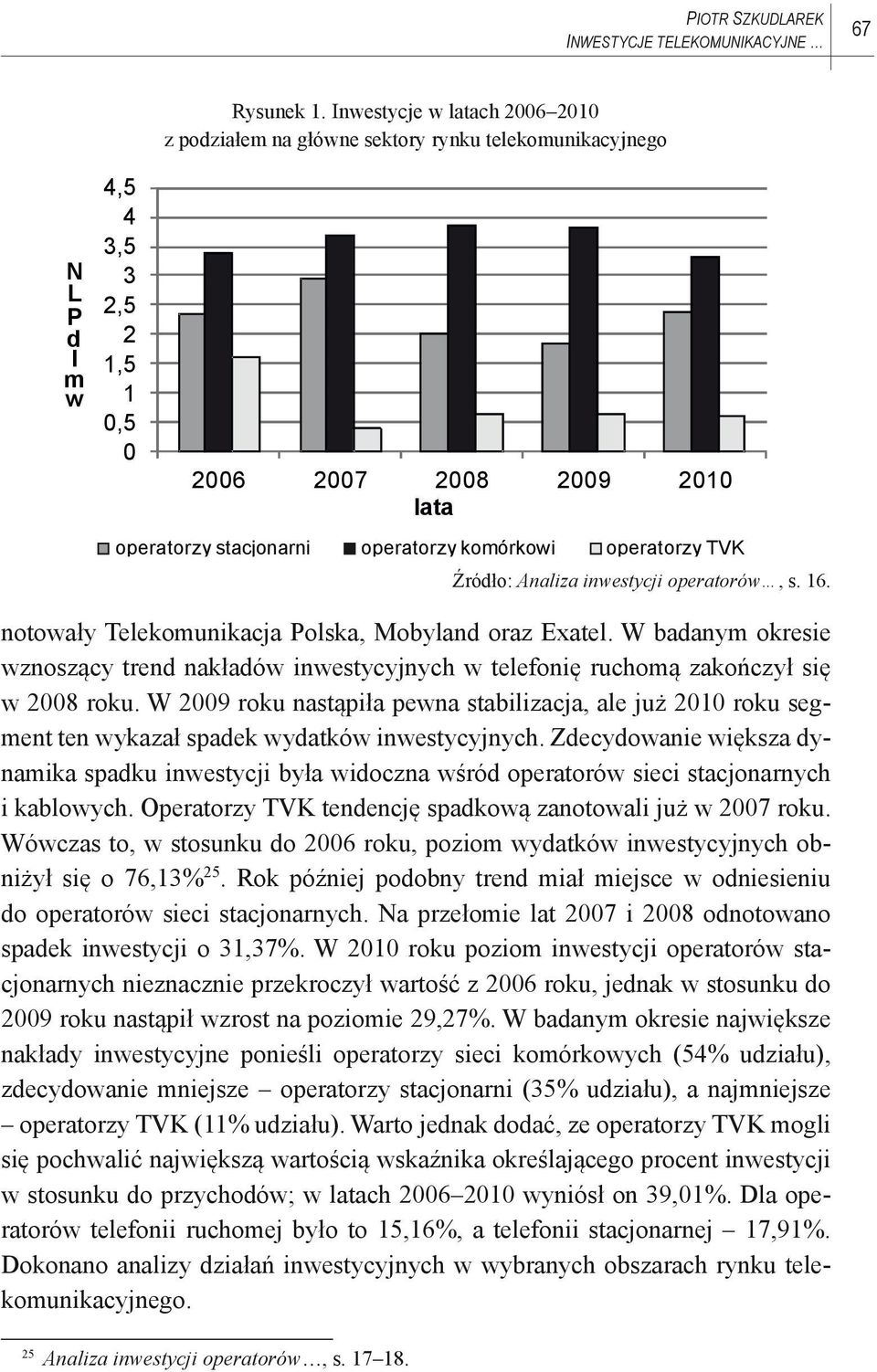 komórkowi operatorzy TVK Źródło: Analiza inwestycji operatorów, s. 16. notowały Telekomunikacja Polska, Mobyland oraz Exatel.