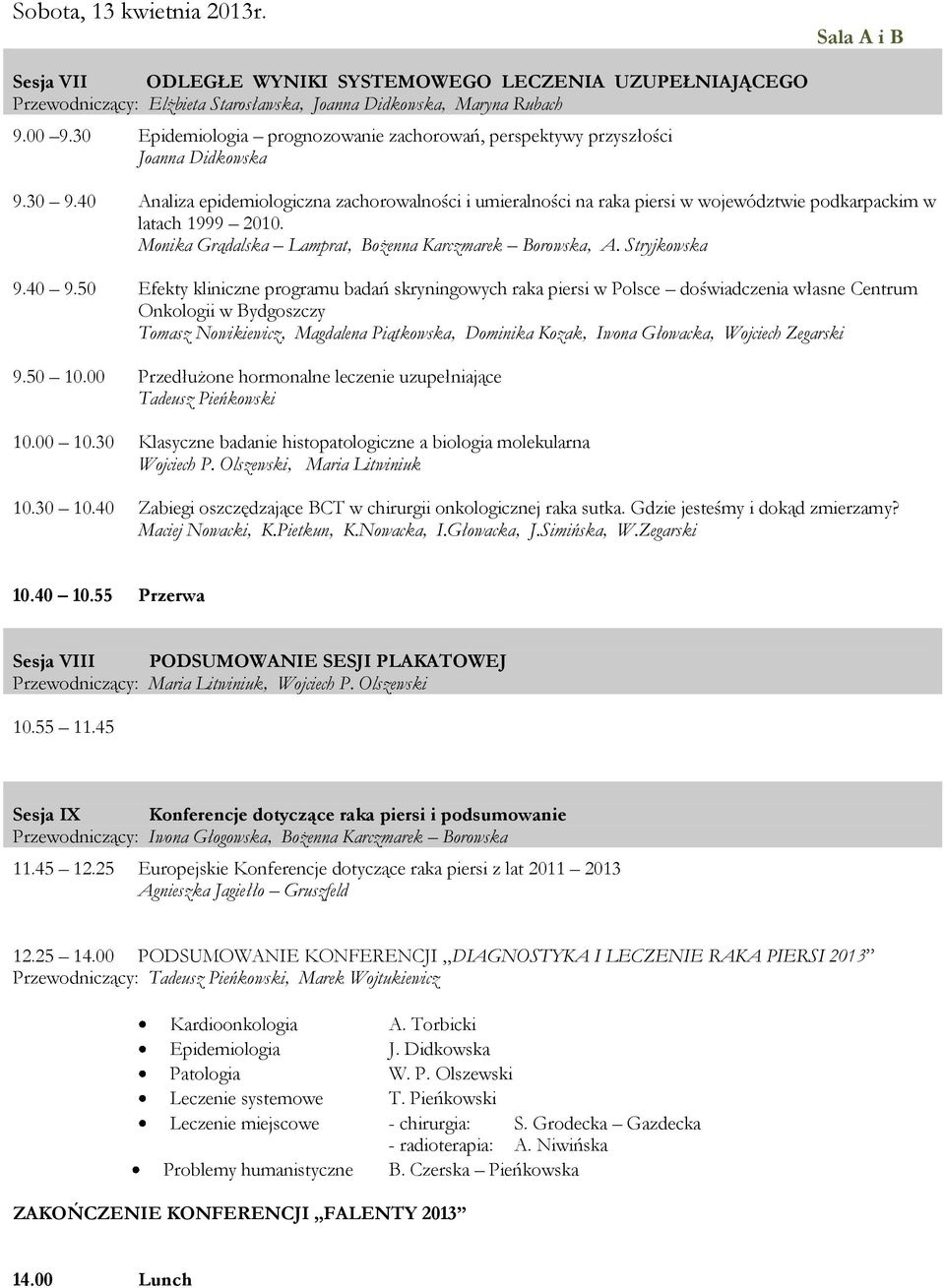 40 Analiza epidemiologiczna zachorowalności i umieralności na raka piersi w województwie podkarpackim w latach 1999 2010. Monika Grądalska Lamprat, Bożenna Karczmarek Borowska, A. Stryjkowska 9.40 9.