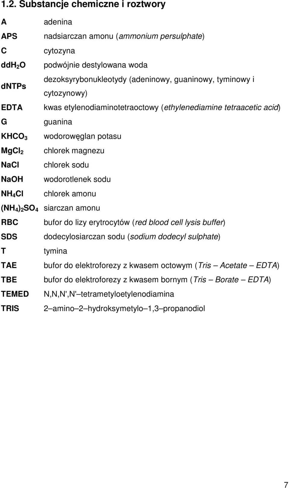 sodu NH 4 Cl chlorek amonu (NH 4 ) 2 SO 4 siarczan amonu RBC bufor do lizy erytrocytów (red blood cell lysis buffer) SDS dodecylosiarczan sodu (sodium dodecyl sulphate) T tymina TAE bufor do