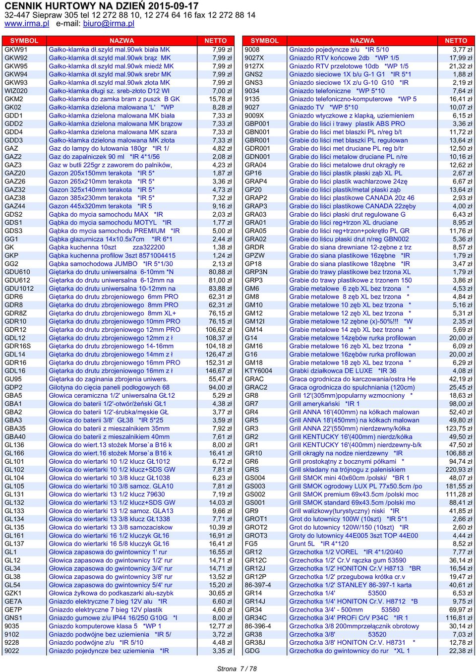 szyld mal.90wk złota MK 7,99 zł GNS3 Gniazdo sieciowe 1X z/u G-10 G10 *IR 2,19 zł WIZ020 Gałko-klamka długi sz.