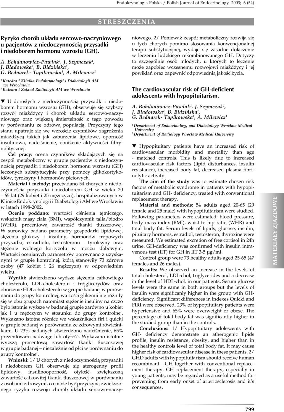 Milewicz Katedra i Klinika Endokrynologii i Diabetologii AM we Wrocławiu Katedra i Zakład Radiologii AM we Wrocławiu U dorosłych z niedoczynnością przysadki i niedoborem hormonu wzrostu (GH),