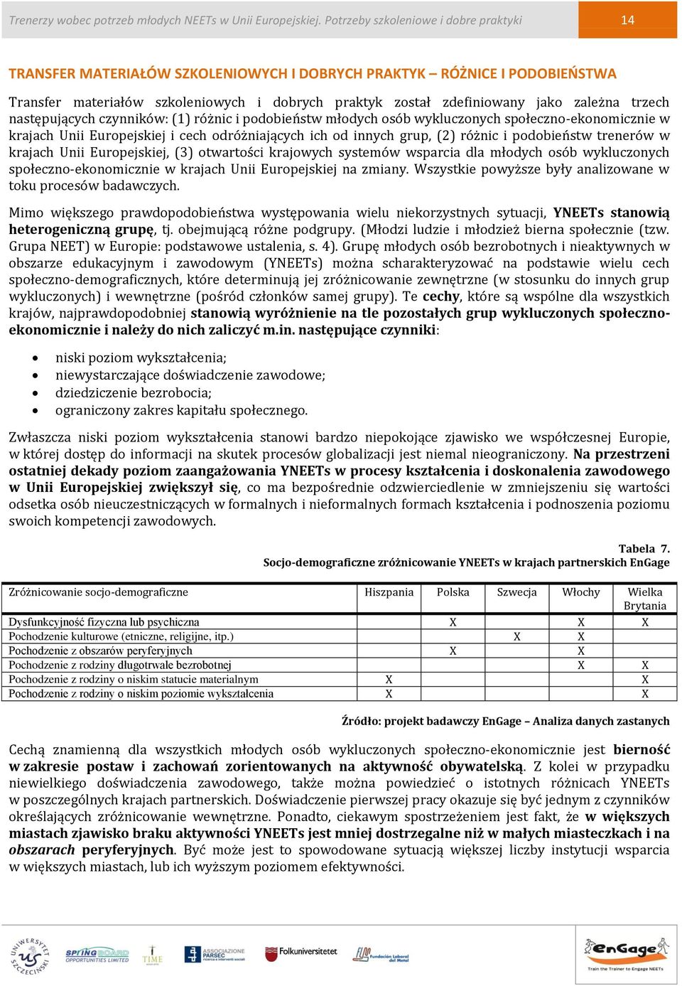 zależna trzech następujących czynników: (1) różnic i podobieństw młodych osób wykluczonych społeczno-ekonomicznie w krajach Unii Europejskiej i cech odróżniających ich od innych grup, (2) różnic i