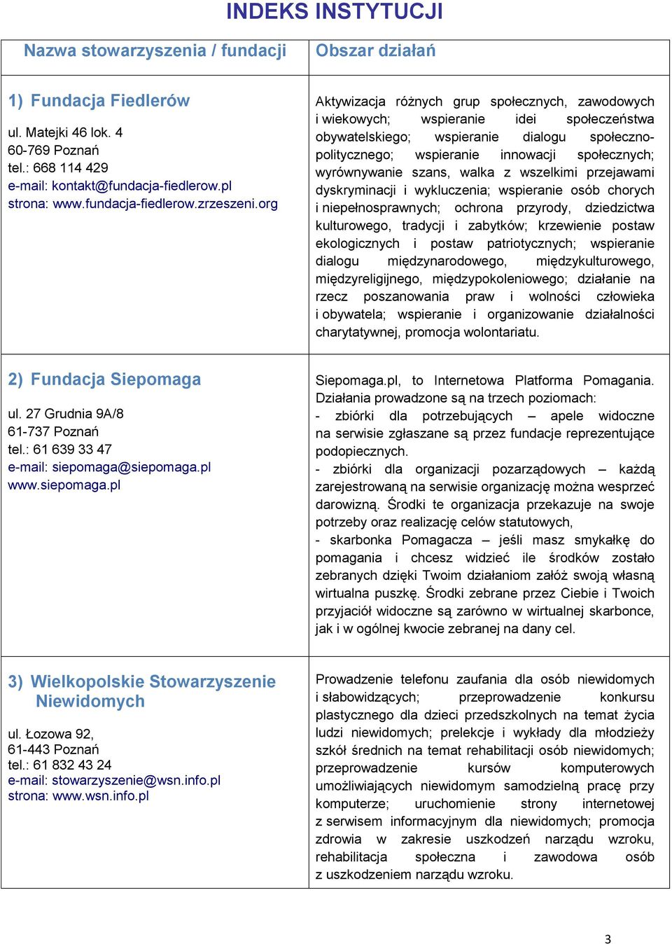 org Aktywizacja różnych grup społecznych, zawodowych i wiekowych; wspieranie idei społeczeństwa obywatelskiego; wspieranie dialogu społecznopolitycznego; wspieranie innowacji społecznych;