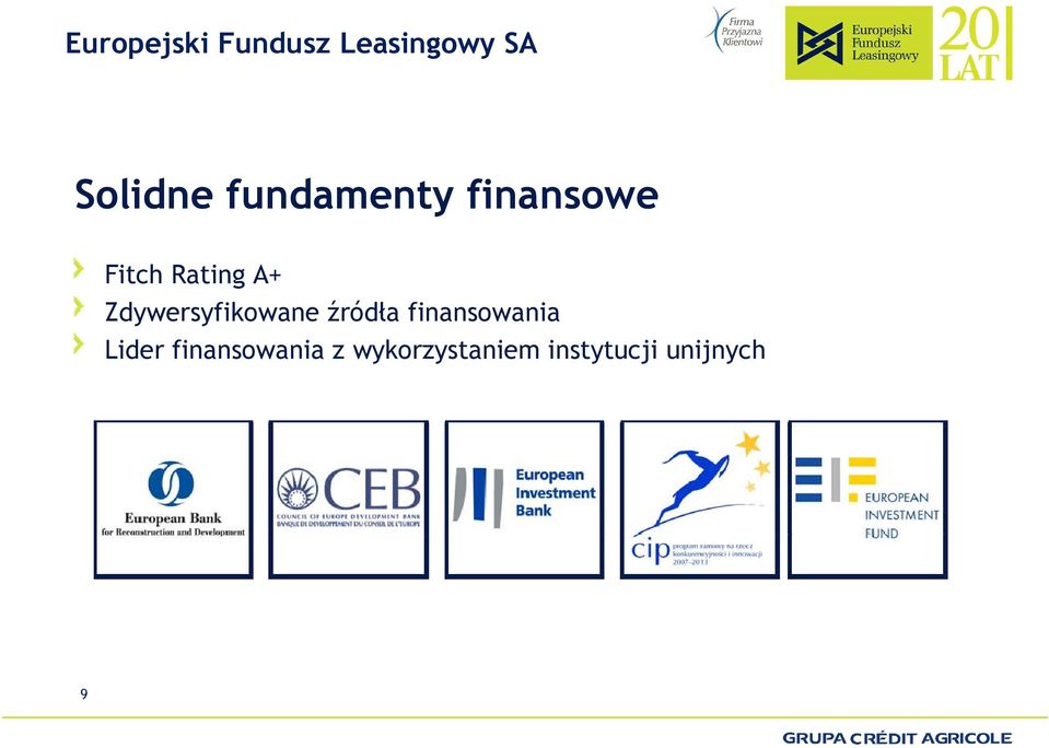 Zdywersyfikowane źródła finansowania Lider