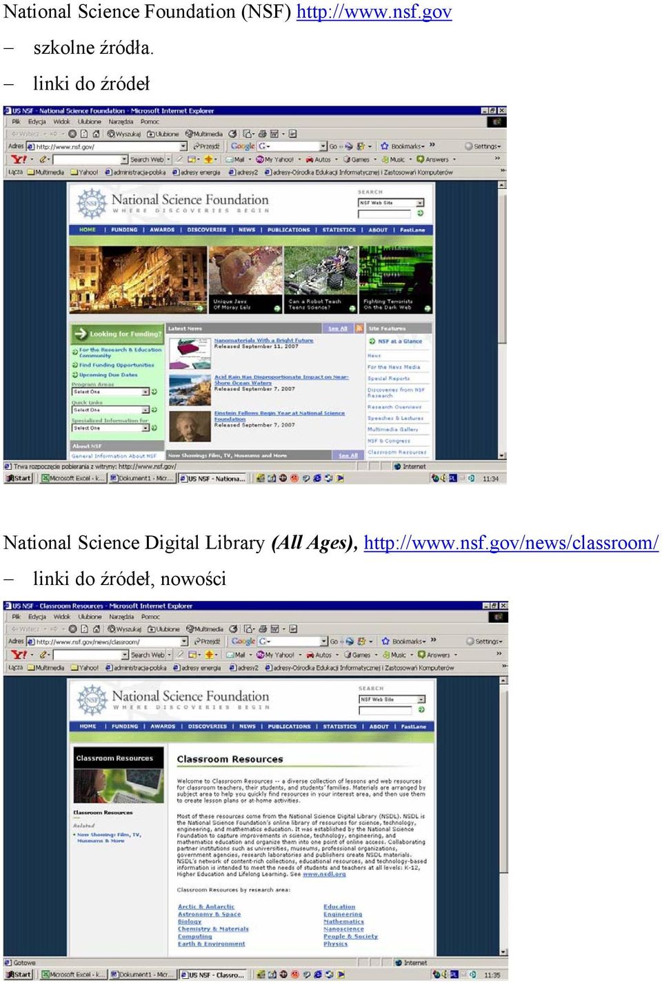linki do źródeł National Science Digital