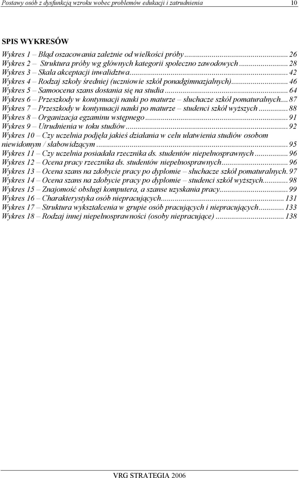 ..46 Wykres 5 Samoocena szans dostania się na studia...64 Wykres 6 Przeszkody w kontynuacji nauki po maturze słuchacze szkół pomaturalnych.