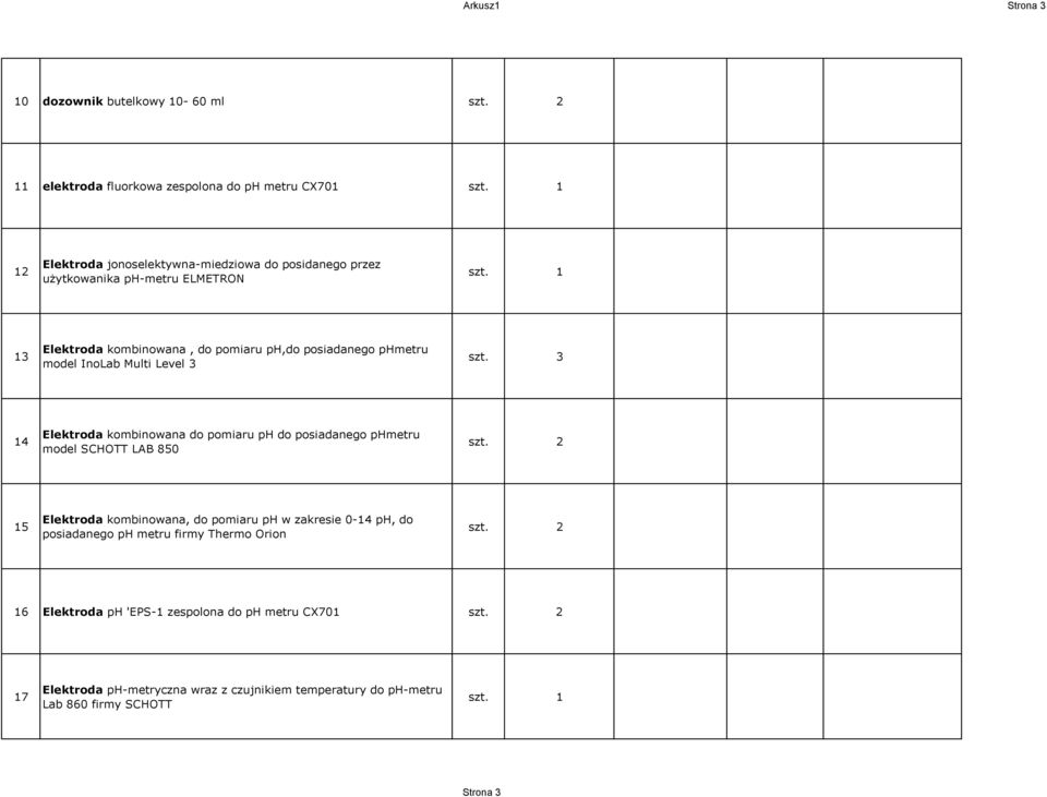 3 14 Elektroda kombinowana do pomiaru ph do posiadanego phmetru model SCHOTT LAB 850 15 Elektroda kombinowana, do pomiaru ph w zakresie 0-14 ph, do